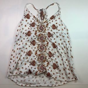 white bohemian patterned spaghetti strap tank top